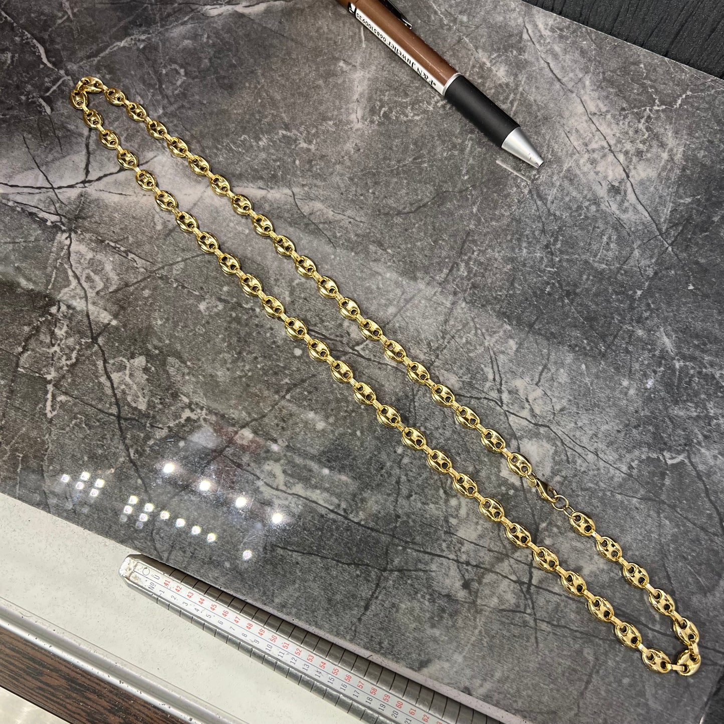 14 karaats gouden ketting koffieboon schakel 65 cm 7,5 mm