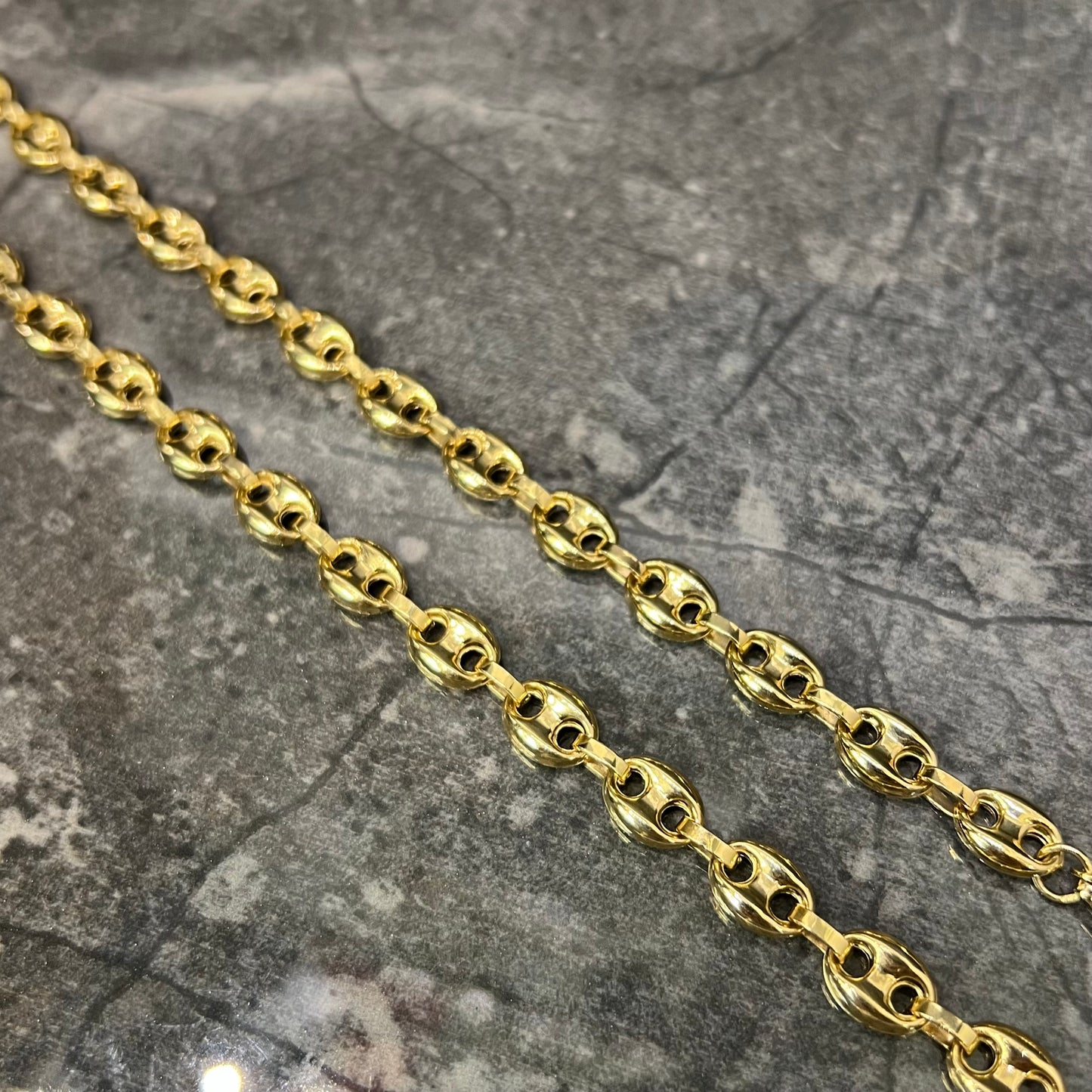14 karaats gouden ketting koffieboon schakel 65 cm 7,5 mm