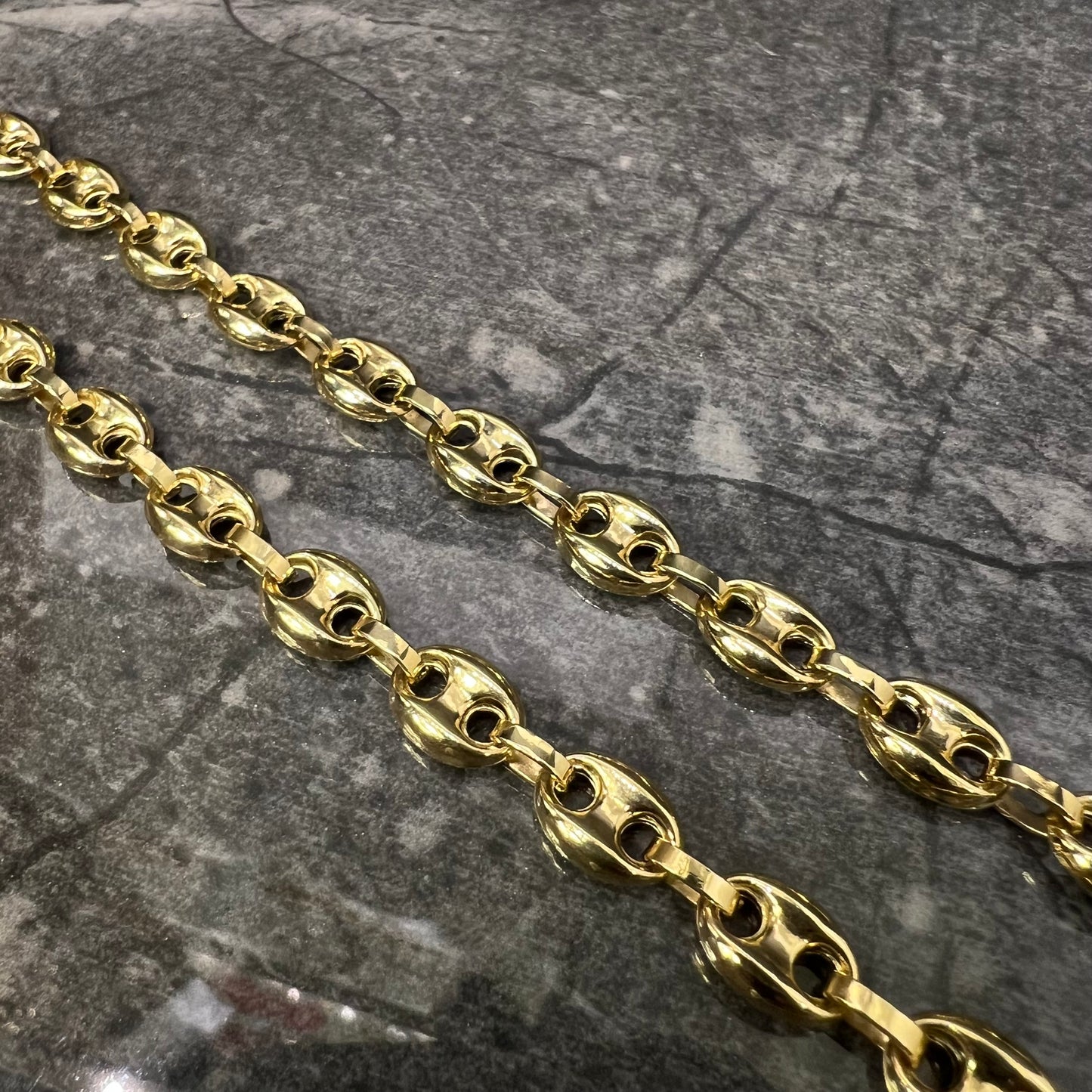 14 karaats gouden ketting koffieboon schakel 65 cm 7,5 mm