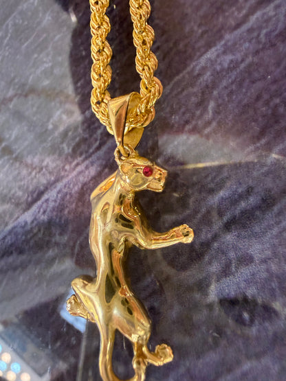 Prachtige 14 karaats gouden rope ketting met panter hanger