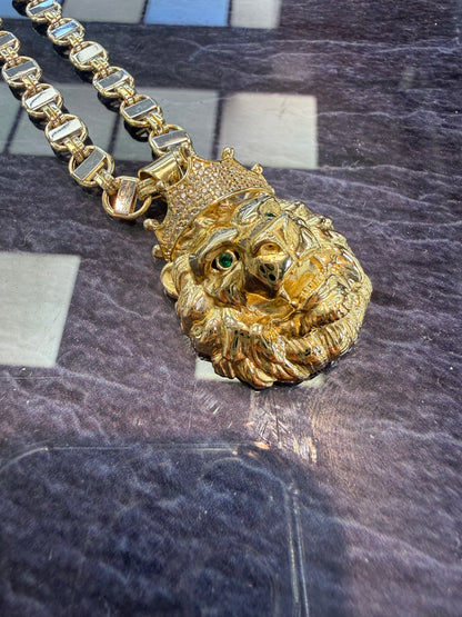14 Karaat Kingsley Ketting Geel- en Witgoud met Leeuw Hanger