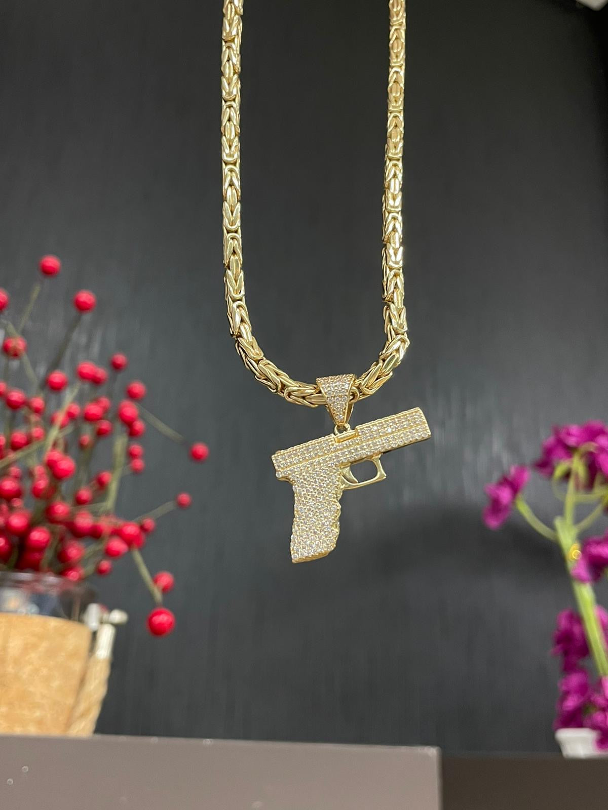 14 karaat gouden koningsketting met pistool hanger