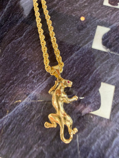 Prachtige 14 karaats gouden rope ketting met panter hanger