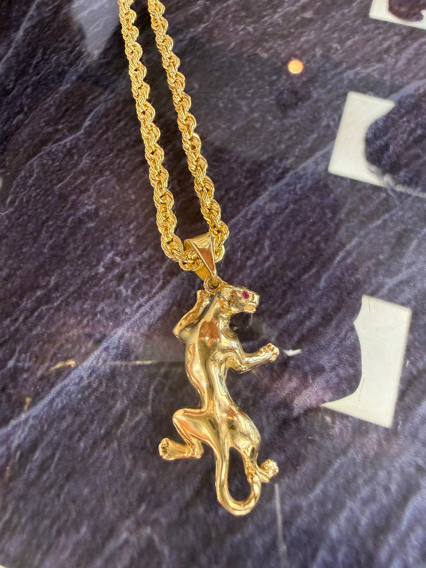 Prachtige 14 karaats gouden rope ketting met panter hanger