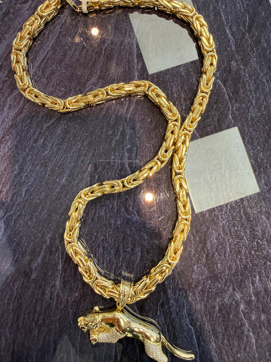 Prachtige brede koningsketting met unieke panter hanger