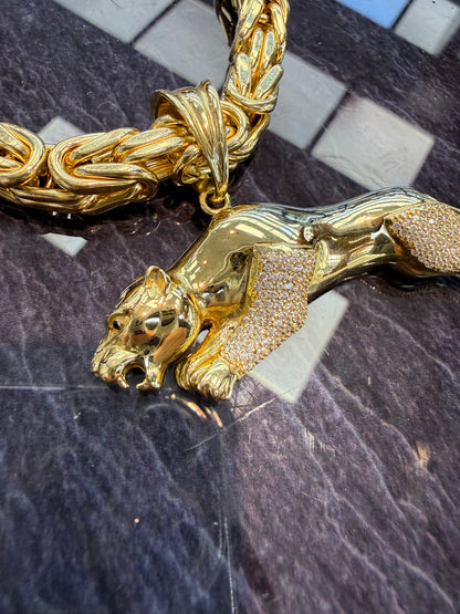 Prachtige brede koningsketting met unieke panter hanger