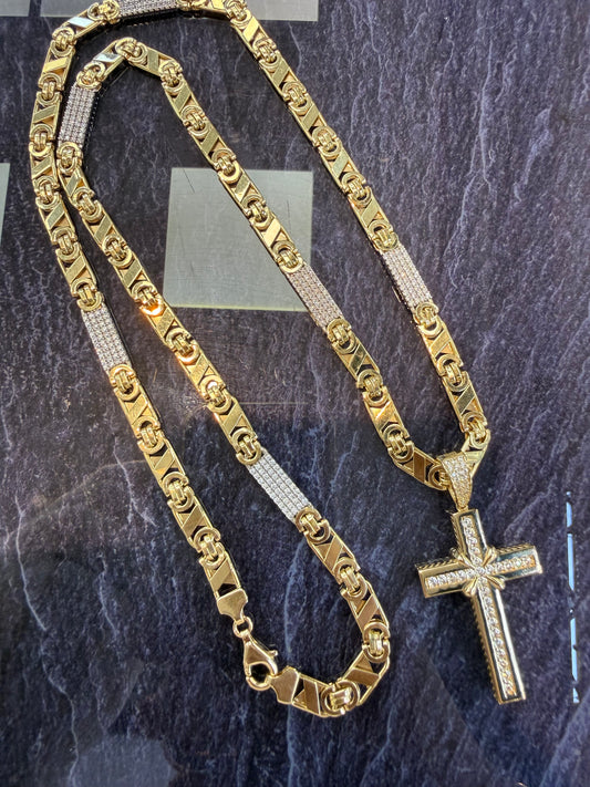 Prachtige 14 karaats gouden Valentino ketting met kruis hanger