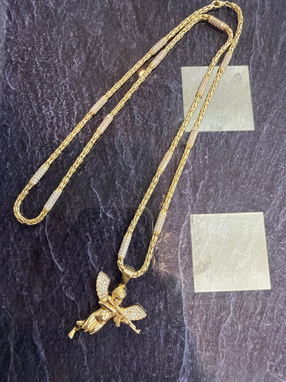Prachtige 14 karaats gouden unieke ketting met engel hanger