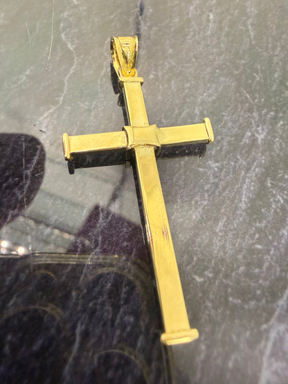 Prachtige 14 karaats gouden kruis hanger met onyx steen